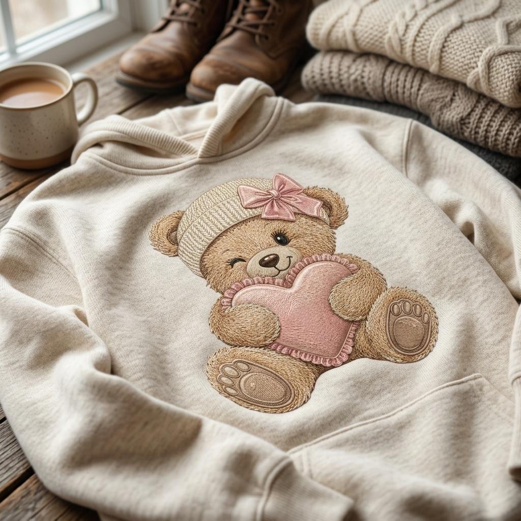 Teddy Bear Heart Embroidery Design, Pink Bow Bear Machine Embroidery File, Valentine Nursery PES DST EXP, 5 sizes, Digital Download - image 3