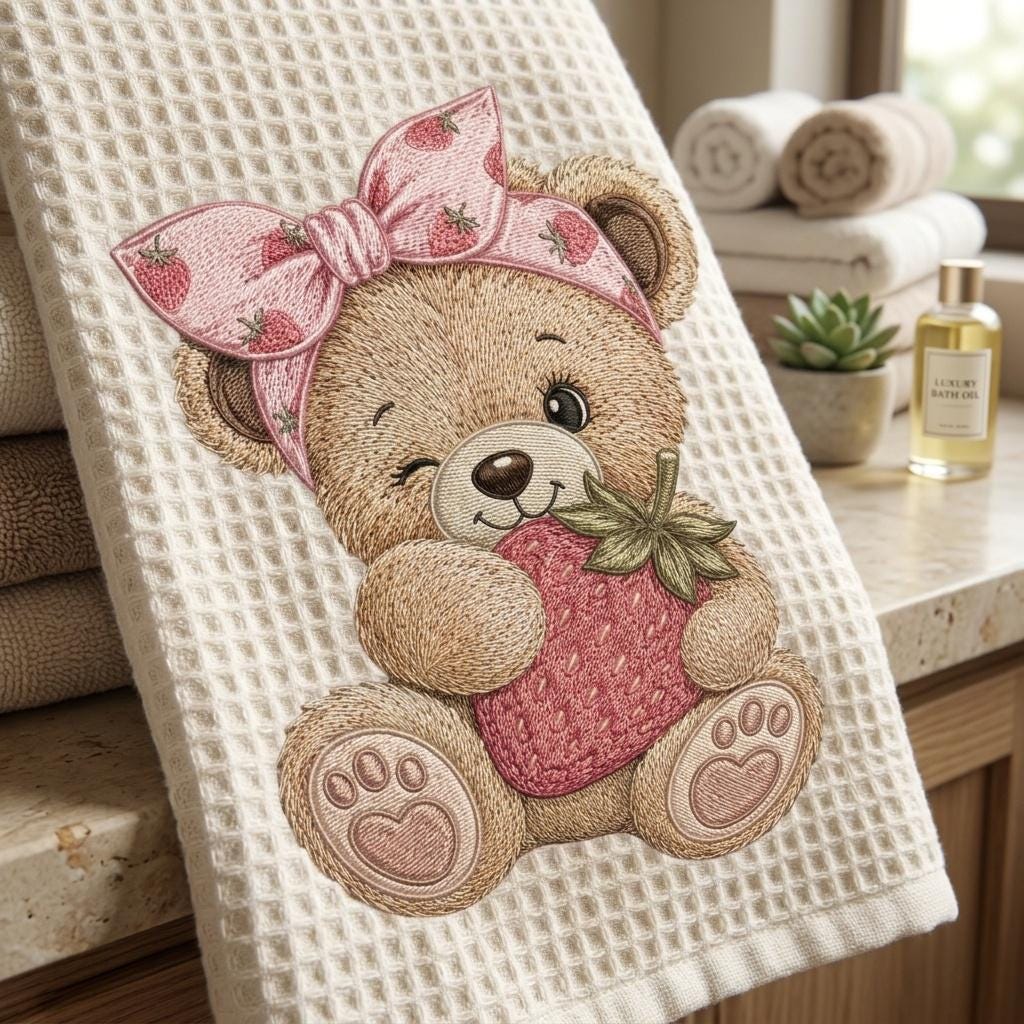 Strawberry Teddy Bear Embroidery Design, Cute Bear With Berry Machine Embroidery File, Baby Girl PES DST EXP, 5 sizes, Digital Download - image 6
