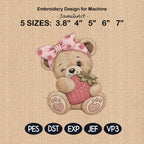 Strawberry Teddy Bear Embroidery Design, Cute Bear With Berry Machine Embroidery File, Baby Girl PES DST EXP, 5 sizes, Digital Download