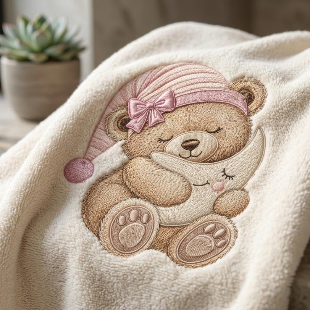 Sleeping Moon Teddy Bear Embroidery Design, Cute Bear Pajama Machine Embroidery File, Nursery PES DST EXP, 5 sizes, Digital Download - image 5