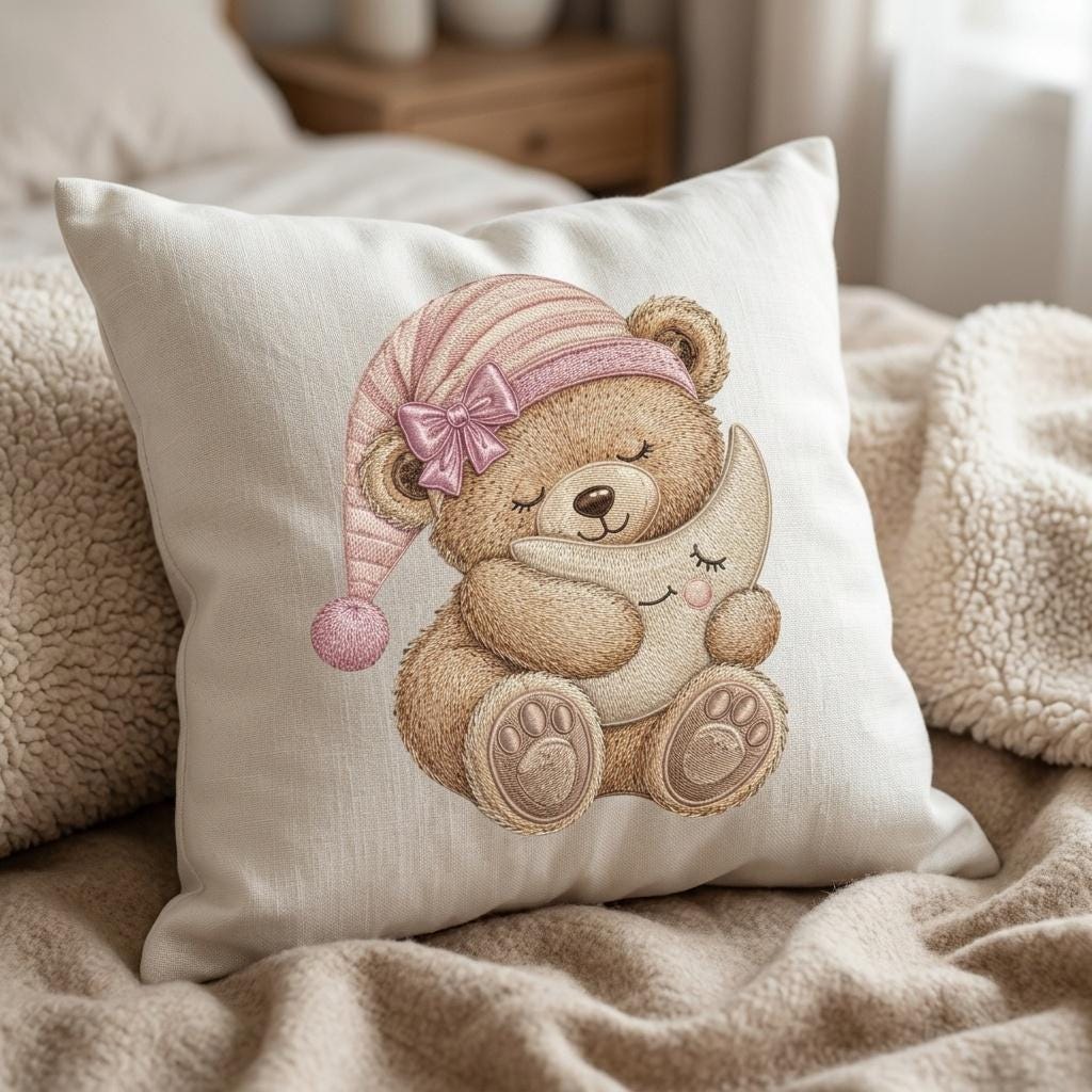 Sleeping Moon Teddy Bear Embroidery Design, Cute Bear Pajama Machine Embroidery File, Nursery PES DST EXP, 5 sizes, Digital Download - image 7