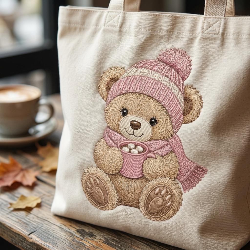 Winter Teddy Bear Embroidery Design, Cute Bear With Cocoa Machine Embroidery File, Cozy Nursery PES DST EXP, 5 sizes, Digital Download - image 6
