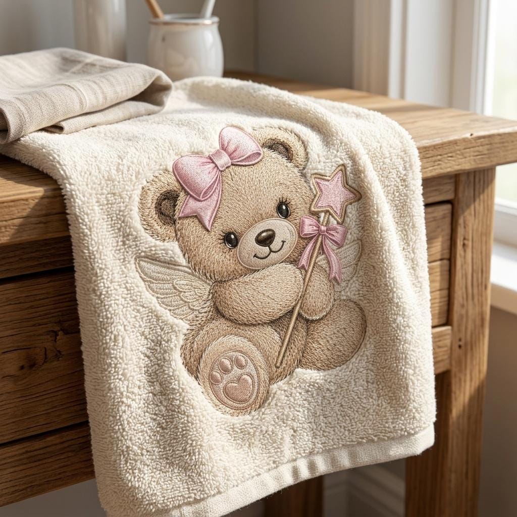 Fairy Teddy Bear Embroidery Design, Pink Bow Angel Bear Machine Embroidery File, Baby Girl PES DST EXP, 5 sizes, Digital Download - image 5