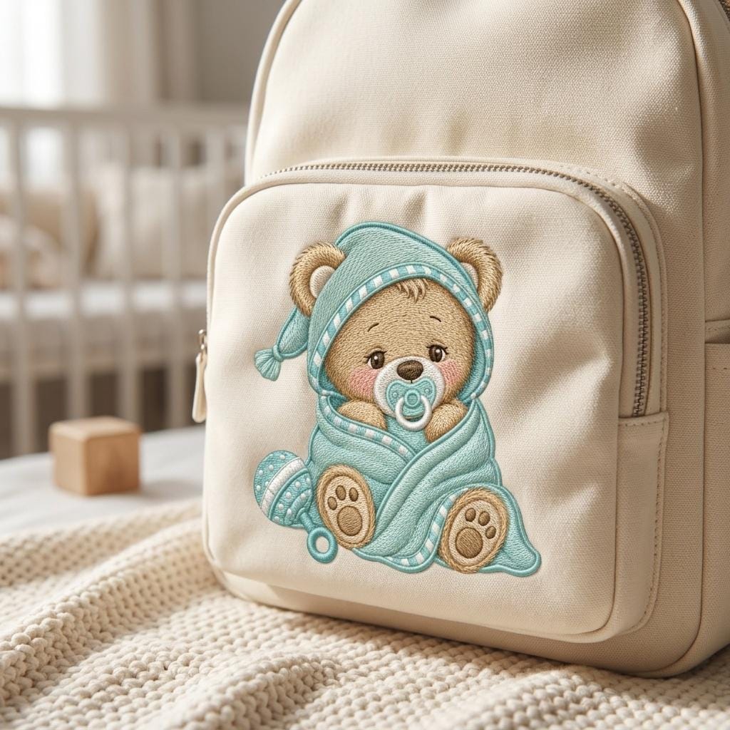 Baby Bear Swaddle Embroidery Design, Newborn Teddy Machine Embroidery File, Nursery Blanket Pattern, 5 sizes, Digital Download - image 7