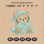 Baby Bear Swaddle Embroidery Design, Newborn Teddy Machine Embroidery File, Nursery Blanket Pattern, 5 sizes, Digital Download
