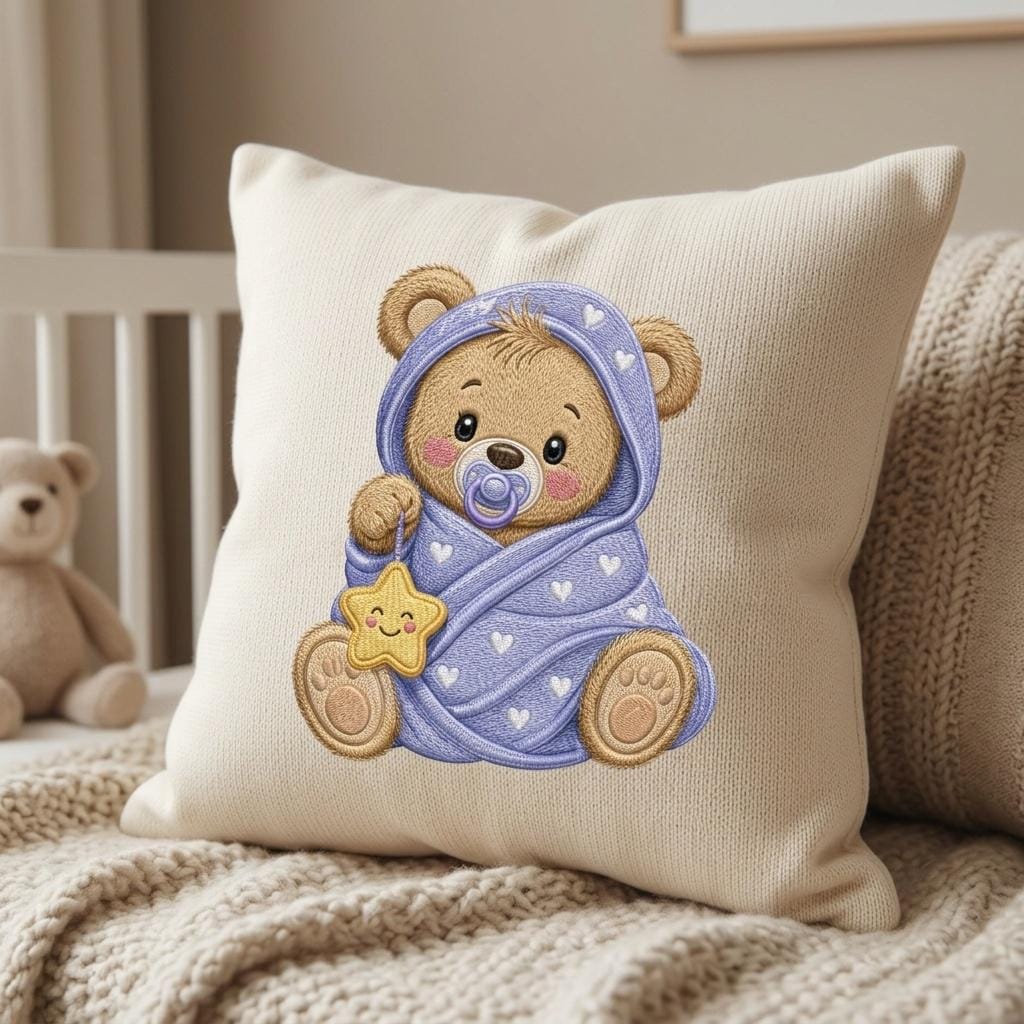 Teddy Bear Moon Blanket Embroidery Design, Baby Bear Machine Embroidery File, Nursery Stitch Pattern, 5 sizes, Digital Download - image 6