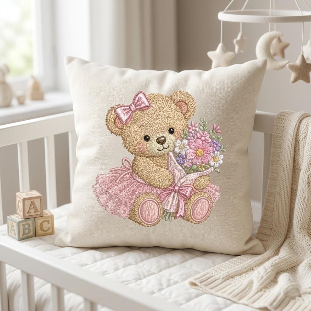 Teddy Bear Flower Bouquet Embroidery Design, Cute Pink Baby Girl Machine Embroidery File, Nursery Pattern, 5 sizes, Digital Download - image 7
