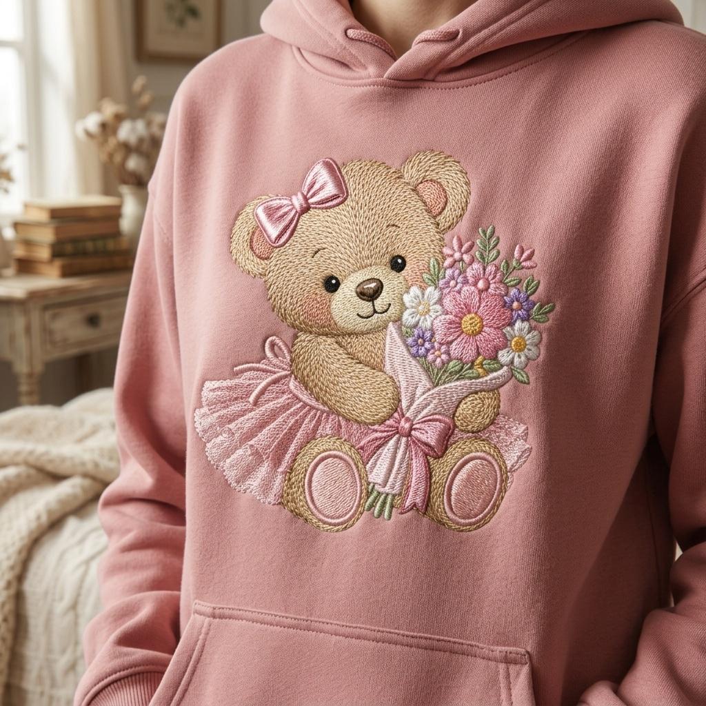 Teddy Bear Flower Bouquet Embroidery Design, Cute Pink Baby Girl Machine Embroidery File, Nursery Pattern, 5 sizes, Digital Download - image 3