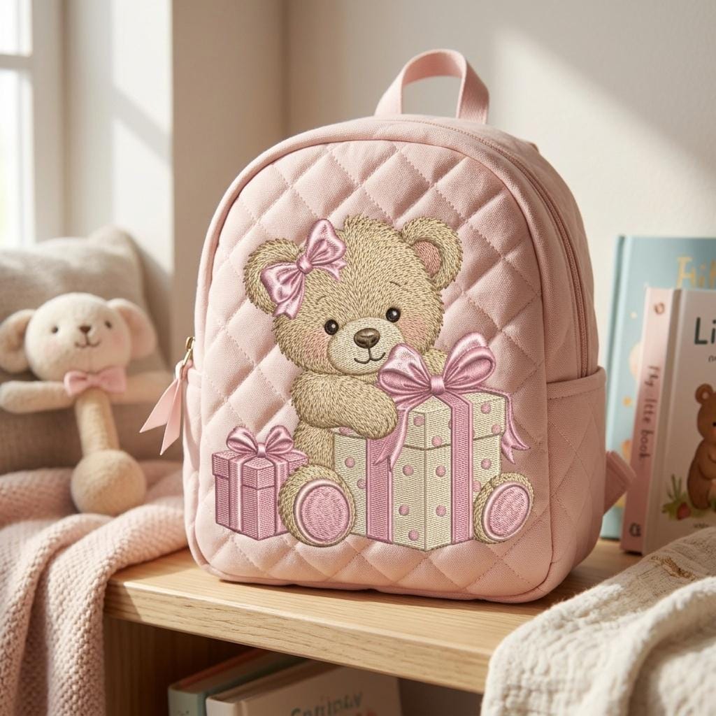 Teddy Bear Gift Box Embroidery Design, Cute Birthday Bear Machine Embroidery File, Baby Girl Pattern, 5 sizes, Digital Download - image 7
