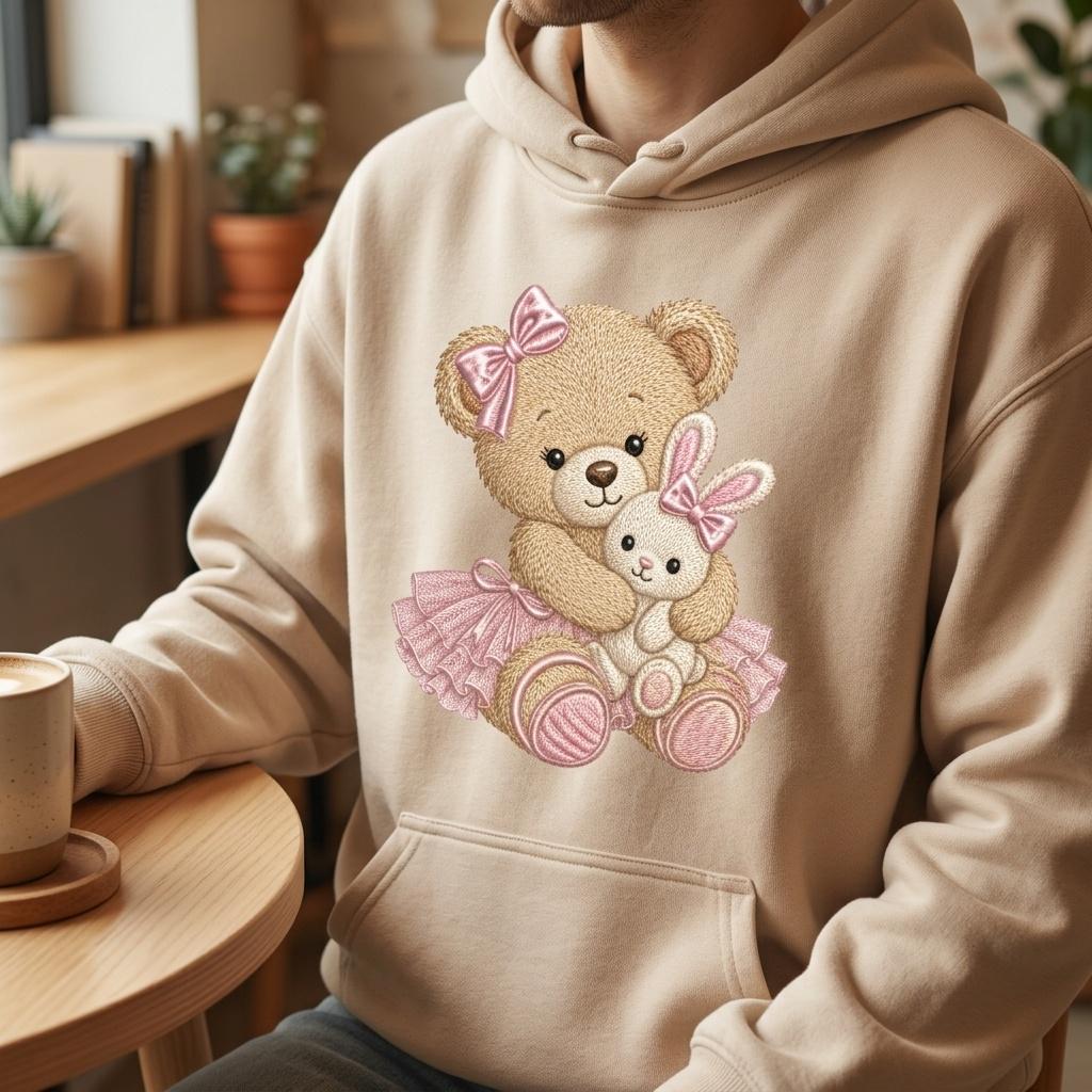 Teddy Bear Bunny Hug Embroidery Design, Cute Baby Girl Machine Embroidery File, Nursery Bear Pattern, 5 sizes, Digital Download - image 3