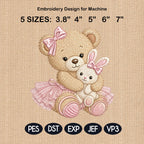 Teddy Bear Bunny Hug Embroidery Design, Cute Baby Girl Machine Embroidery File, Nursery Bear Pattern, 5 sizes, Digital Download