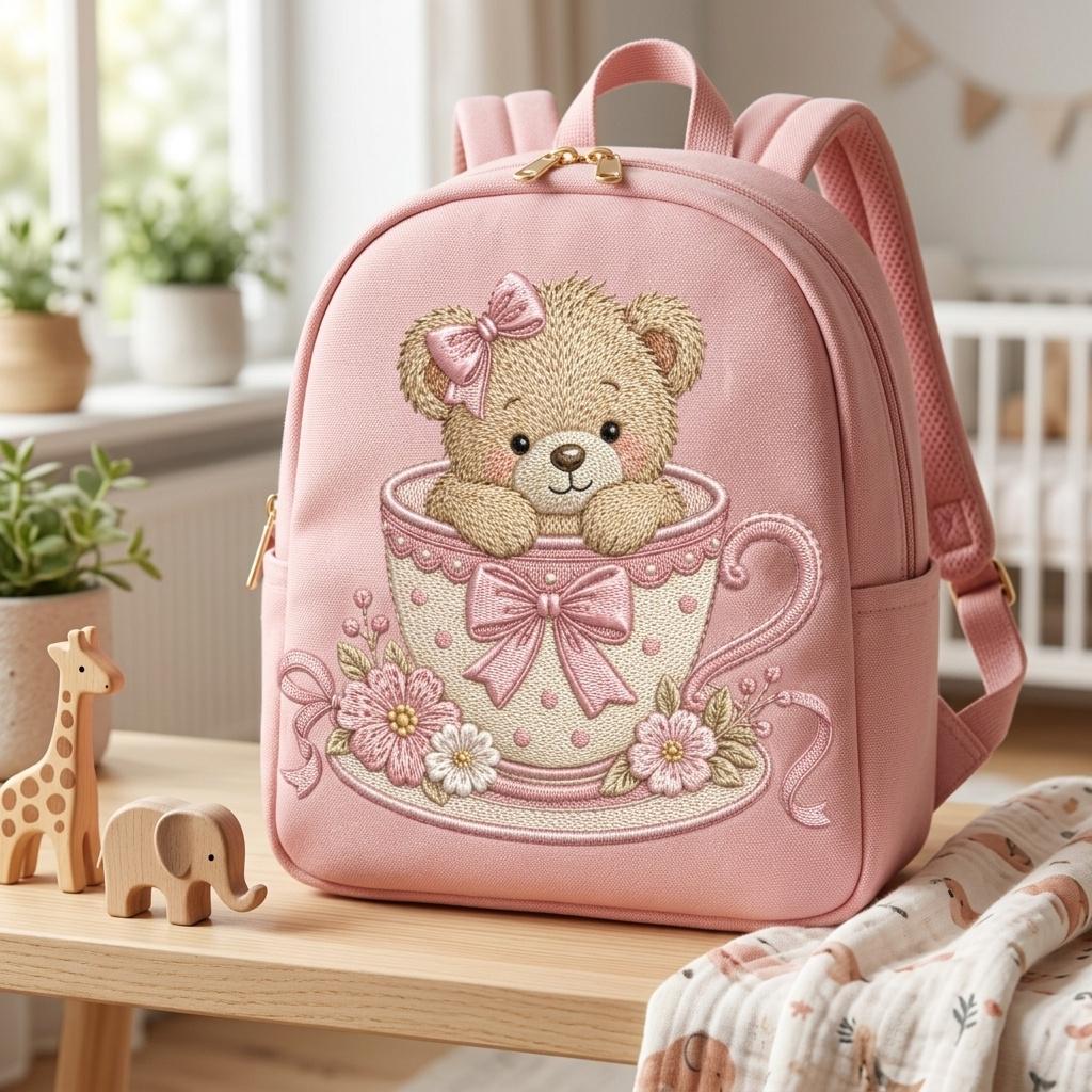 Teddy Bear Teacup Embroidery Design, Cute Pink Tea Cup Bear Machine Embroidery File, Baby Girl Nursery, 5 sizes, Digital Download - image 7
