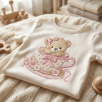 Teddy Bear Teacup Embroidery Design, Cute Pink Tea Cup Bear Machine Embroidery File, Baby Girl Nursery, 5 sizes, Digital Download - image 3