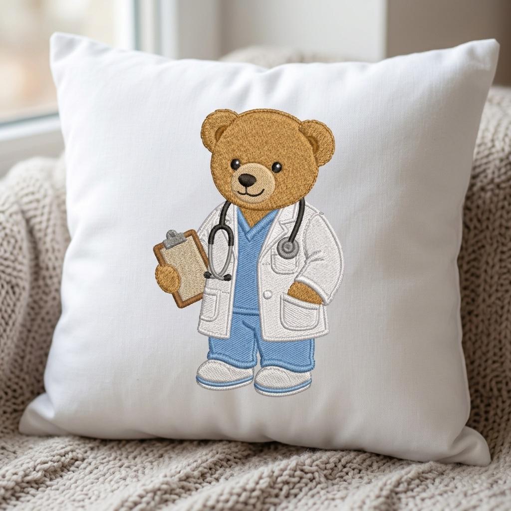 Doctor Teddy Bear Embroidery Design, Medical Coat Bear Machine File, Healthcare Job Pattern, 5 sizes, Digital Download - image 6