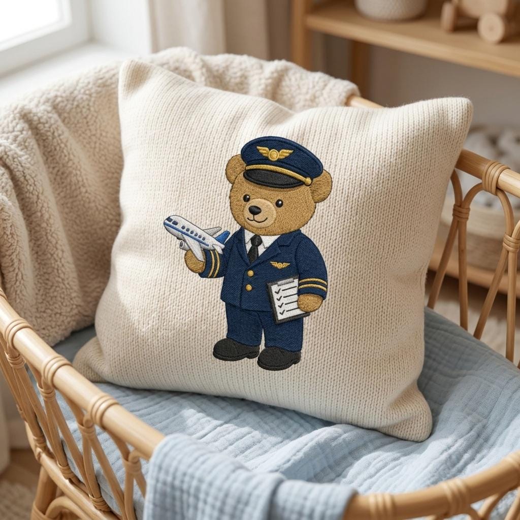 Pilot Teddy Bear Embroidery Design, Airplane Bear Machine File, Aviation Career Nursery Pattern, 5 sizes, Digital Download - image 6