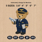 Pilot Teddy Bear Embroidery Design, Airplane Bear Machine File, Aviation Career Nursery Pattern, 5 sizes, Digital Download