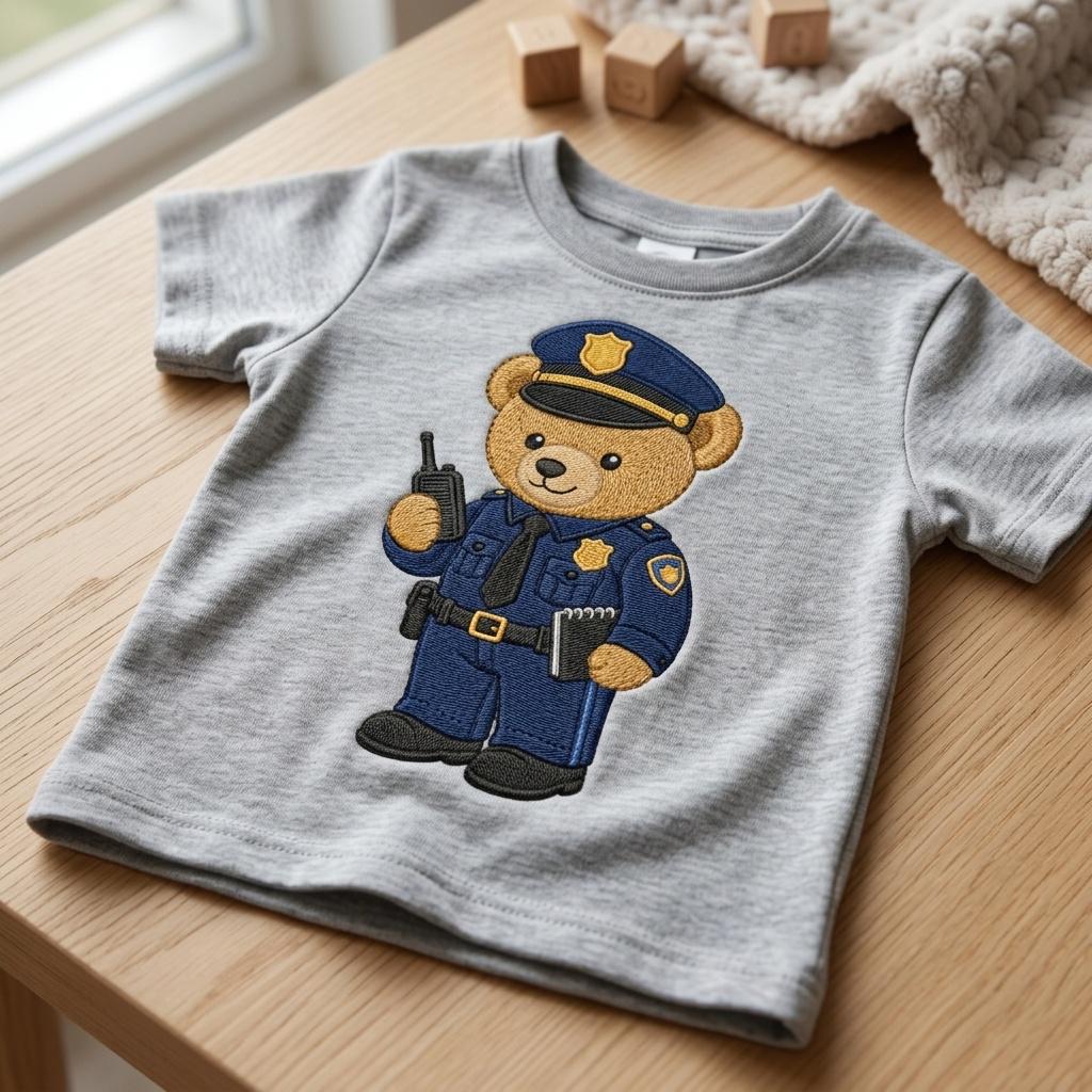 Police Teddy Bear Embroidery Design, Officer Bear Machine File, First Responder Career Pattern, 5 sizes, Digital Download - image 3