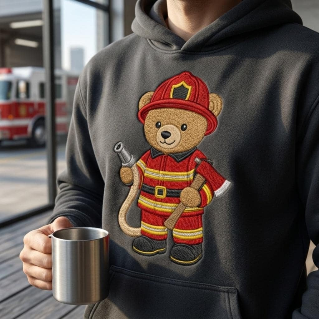 Firefighter Teddy Bear Embroidery Design, Fireman Bear Machine File, First Responder Pattern, 5 sizes, Digital Download - image 3