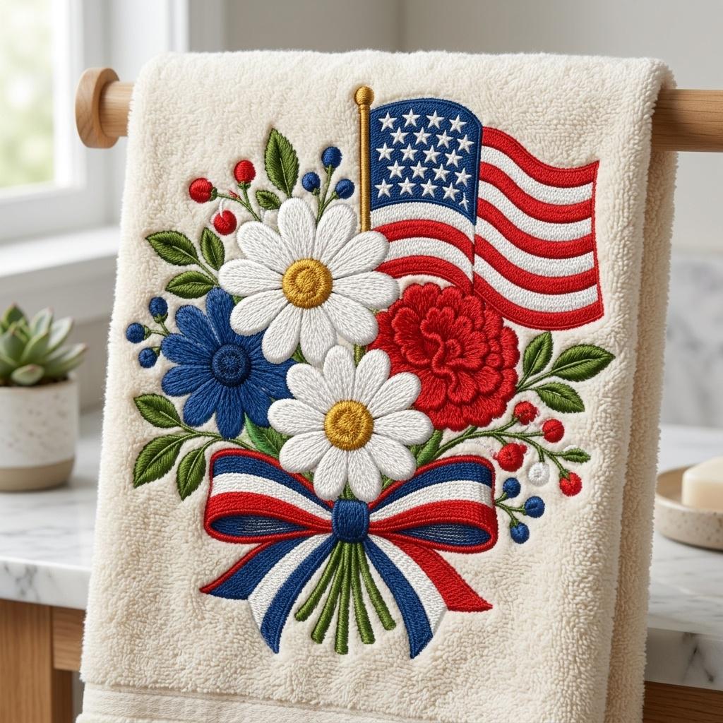 Patriotic Daisy Bouquet Embroidery Design, USA Flag Flower Machine File, 4th of July Pattern, 5 sizes, Digital Download - image 4