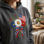 American Flag Floral Bouquet Embroidery Design, Patriotic Flower Bow Machine File, Summer Pattern, 5 sizes, Digital Download - image 3