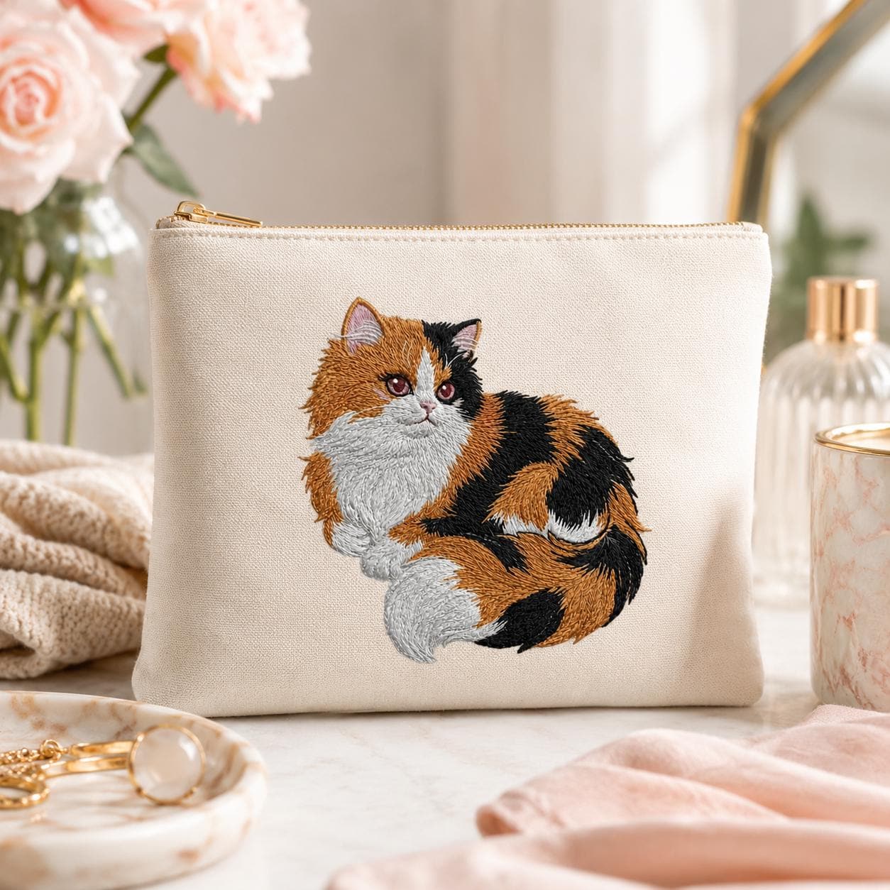 Calico Cat Embroidery Design, Realistic Long Hair Cat Machine Embroidery File, Pet Portrait Pattern, 5 sizes, Digital Download - image 7