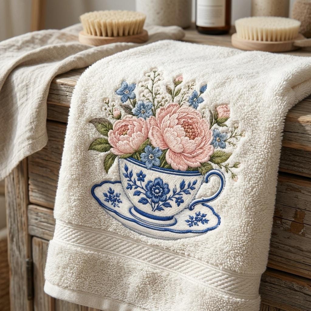 Pink Chinoiserie Teacup Embroidery Design, Floral Peony Tea Cup Machine Embroidery, Vintage Cottagecore File, 5 sizes, Digital Download - image 5