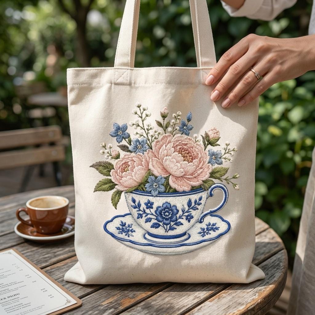 Pink Chinoiserie Teacup Embroidery Design, Floral Peony Tea Cup Machine Embroidery, Vintage Cottagecore File, 5 sizes, Digital Download - image 7
