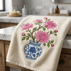 Pink Chrysanthemum Chinoiserie Vase Embroidery Design, Blue White Botanical Flower Machine File, 5 sizes, Digital Download - image 5