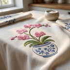 Pink Orchid Chinoiserie Pot Embroidery Design, Blue White Flower Planter Machine Embroidery File, 5 sizes, Digital Download - image 4