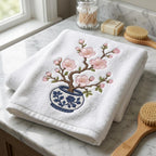 Sakura Blossom Chinoiserie Vase Embroidery Design, Pink Floral Branch Blue White Pottery File, 5 sizes, Digital Download - image 5