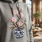 Sakura Blossom Chinoiserie Vase Embroidery Design, Pink Floral Branch Blue White Pottery File, 5 sizes, Digital Download - image 3