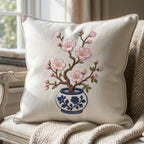 Sakura Blossom Chinoiserie Vase Embroidery Design, Pink Floral Branch Blue White Pottery File, 5 sizes, Digital Download - image 6