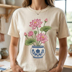 Pink Lotus Chinoiserie Vase Embroidery Design, Blue White Botanical Flower Machine Embroidery File, 5 sizes, Digital Download - image 4