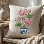 Pink Lotus Chinoiserie Vase Embroidery Design, Blue White Botanical Flower Machine Embroidery File, 5 sizes, Digital Download - image 6
