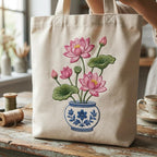 Pink Lotus Chinoiserie Vase Embroidery Design, Blue White Botanical Flower Machine Embroidery File, 5 sizes, Digital Download - image 7