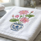 Pink Lotus Chinoiserie Vase Embroidery Design, Blue White Botanical Flower Machine Embroidery File, 5 sizes, Digital Download - image 5