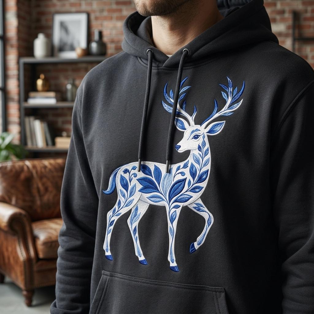 Chinoiserie Reindeer Embroidery File, Elegant Winter Deer Design, Woodland Animal Stitch, Holiday Pattern, 5 sizes, Digital Download - image 5