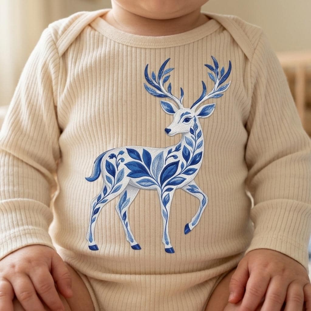Chinoiserie Reindeer Embroidery File, Elegant Winter Deer Design, Woodland Animal Stitch, Holiday Pattern, 5 sizes, Digital Download - image 4