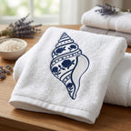 Floral Chinoiserie Conch Shell Embroidery Design, Blue White Nautical Seashell Machine File, 5 sizes, Digital Download - image 5