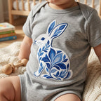 Chinoiserie Bunny Embroidery Design, Blue Decorative Rabbit File, Ornate Floral Rabbit, Coastal Nursery Pattern, 5 sizes, Digital Download - image 4