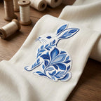 Chinoiserie Bunny Embroidery Design, Blue Decorative Rabbit File, Ornate Floral Rabbit, Coastal Nursery Pattern, 5 sizes, Digital Download - image 7