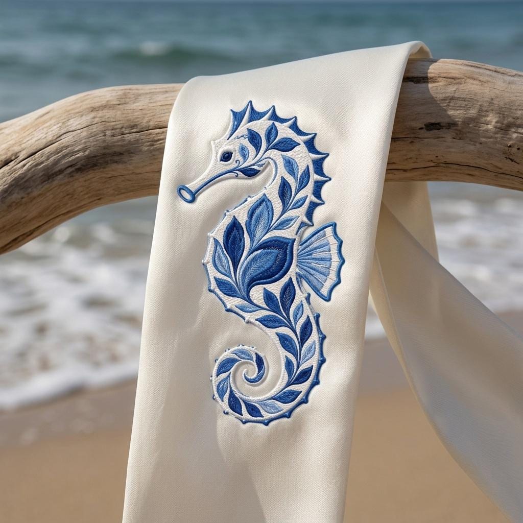 Chinoiserie Seahorse Embroidery File, Ornate Blue Seahorse Machine Embroidery, Coastal Ocean Decorative Stitch, 5 sizes, Digital Download - image 5