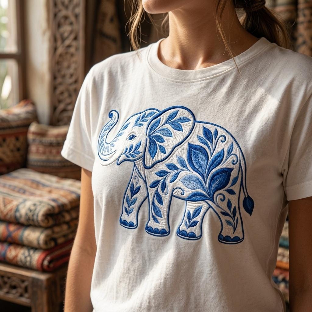 Chinoiserie Elephant Embroidery File, Ornate Blue Elephant Machine Embroidery, Jungle Animal Decorative Stitch, 5 sizes, Digital Download - image 4