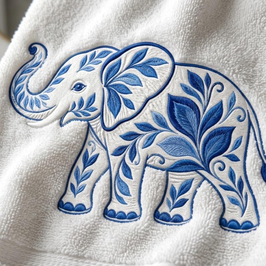 Chinoiserie Elephant Embroidery File, Ornate Blue Elephant Machine Embroidery, Jungle Animal Decorative Stitch, 5 sizes, Digital Download - image 3