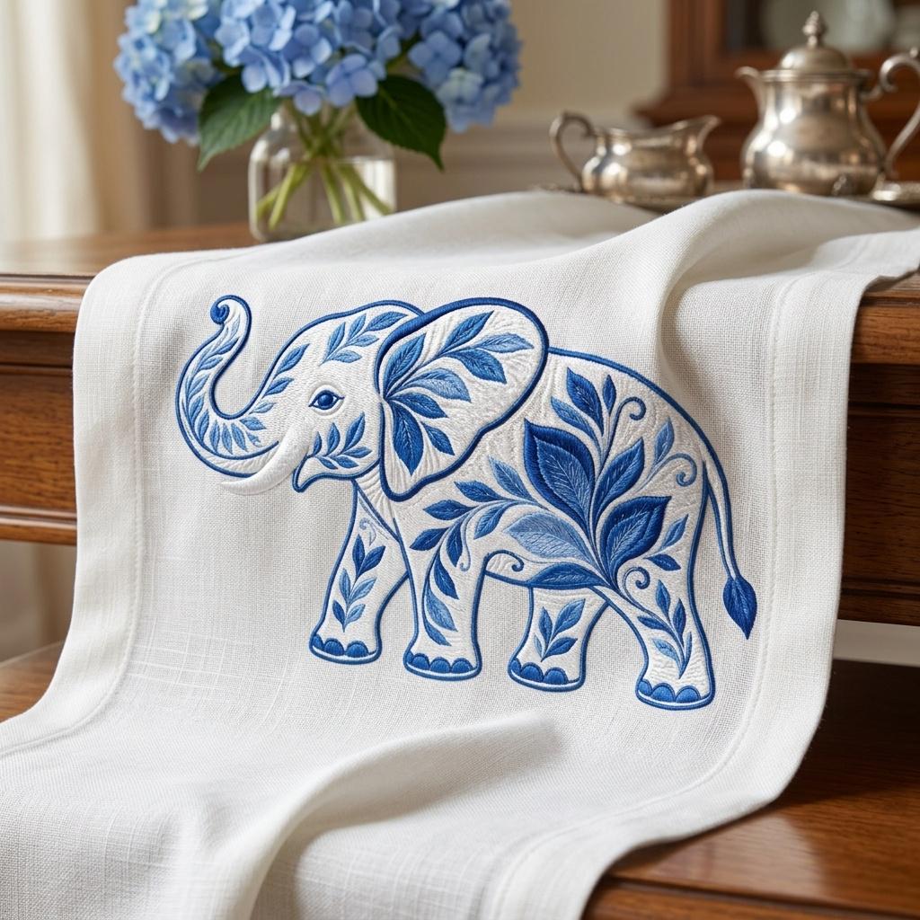 Chinoiserie Elephant Embroidery File, Ornate Blue Elephant Machine Embroidery, Jungle Animal Decorative Stitch, 5 sizes, Digital Download - image 6