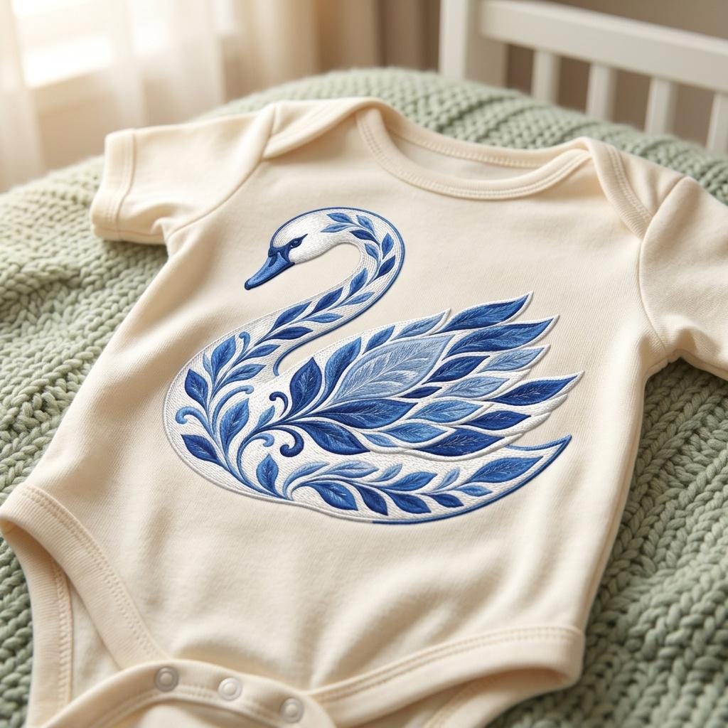 Chinoiserie Swan Embroidery File, Ornate Blue Swan Machine Embroidery, Elegant Decorative Bird Stitch, 5 sizes, Digital Download - image 4