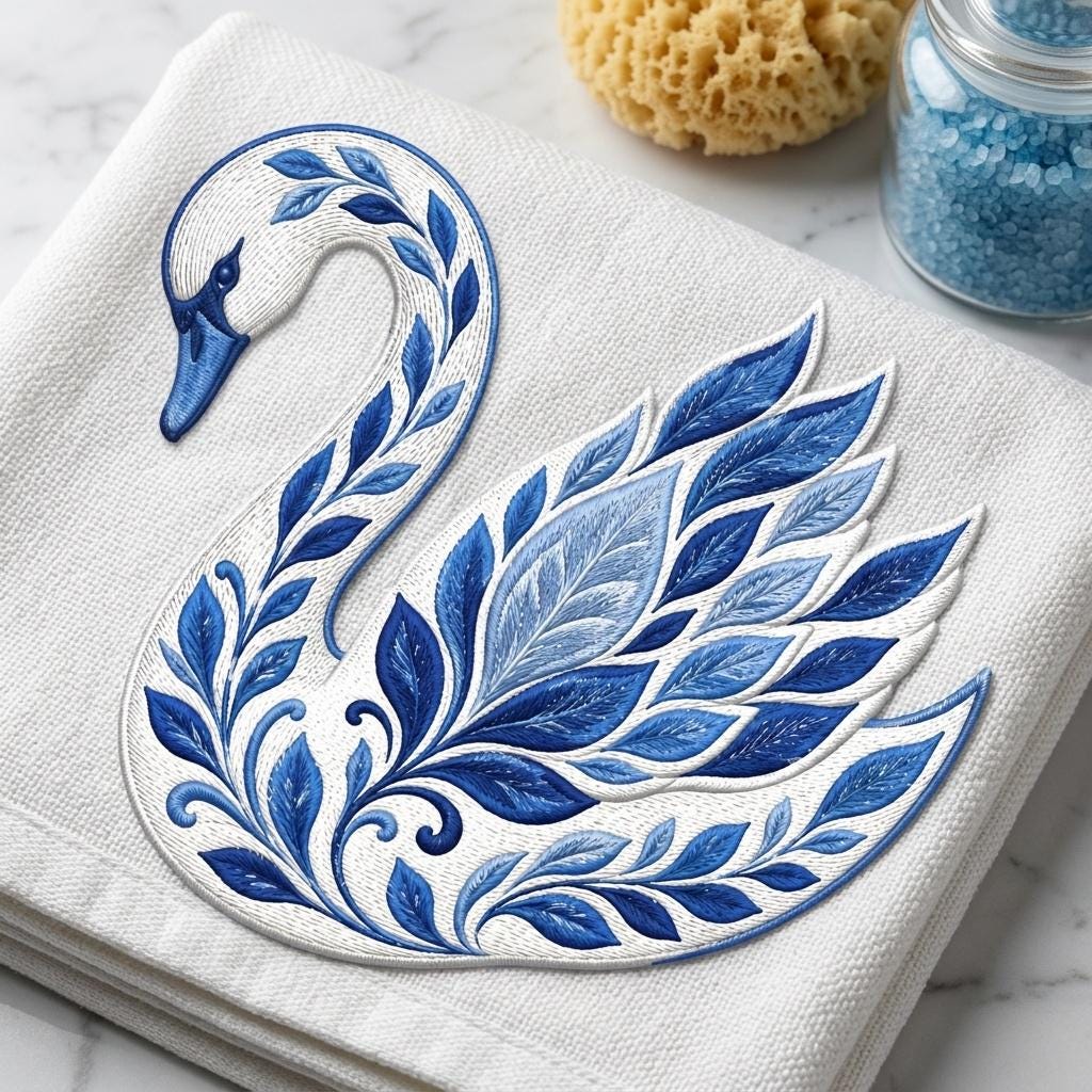 Chinoiserie Swan Embroidery File, Ornate Blue Swan Machine Embroidery, Elegant Decorative Bird Stitch, 5 sizes, Digital Download - image 5