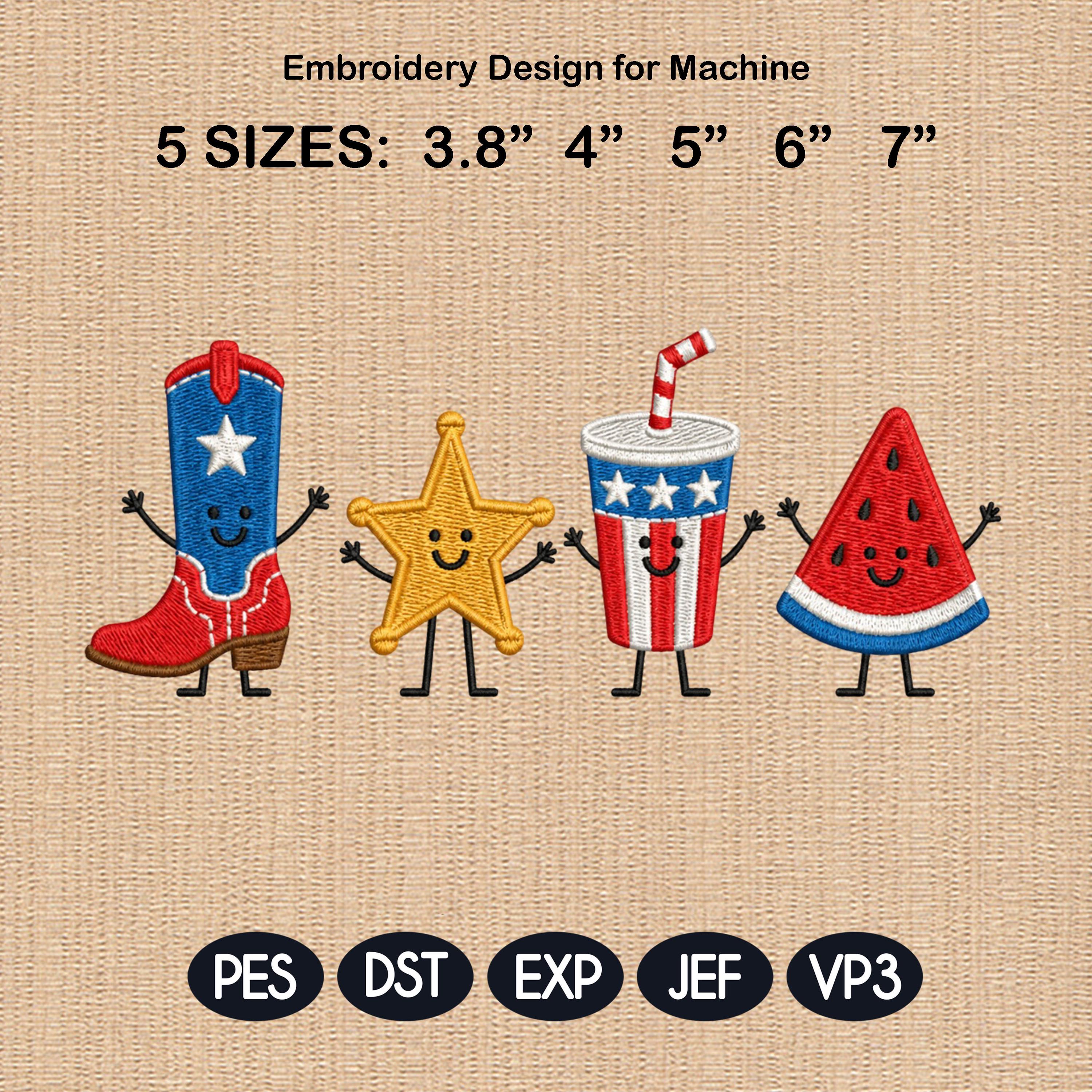 4th Of July Mini Icons Embroidery, USA Patriotic File, American Flag Design, Independence Day Machine Embroidery, 5 sizes, Digital Download