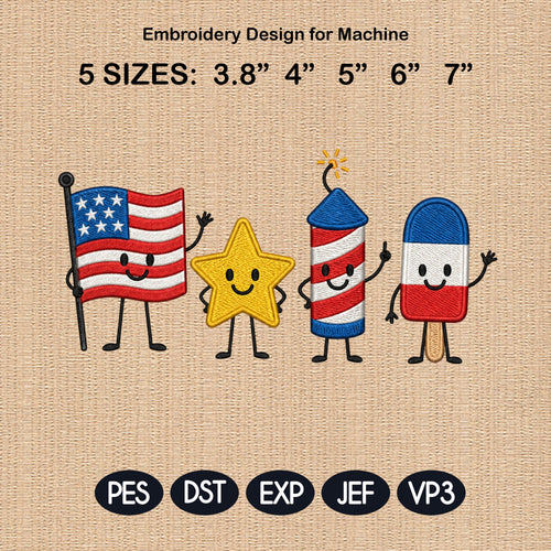 4th Of July USA Mini Embroidery Icons, Patriotic Machine Embroidery File, American Flag Holiday Design, 5 sizes, Digital Download