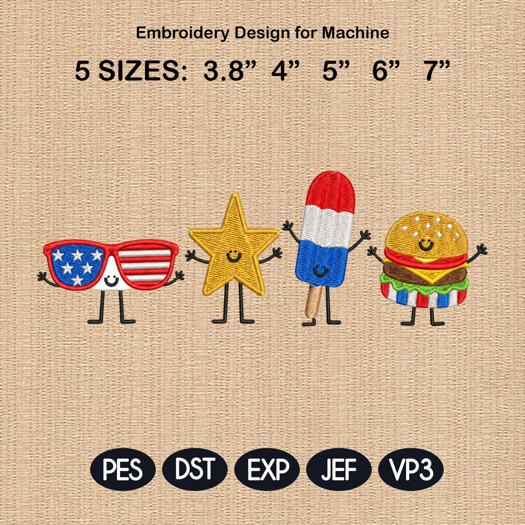 USA 250th Anniversary Mini Icons Embroidery, 4th Of July Patriotic Machine Embroidery File, Independence Day Mini, 5 sizes, Digital Download